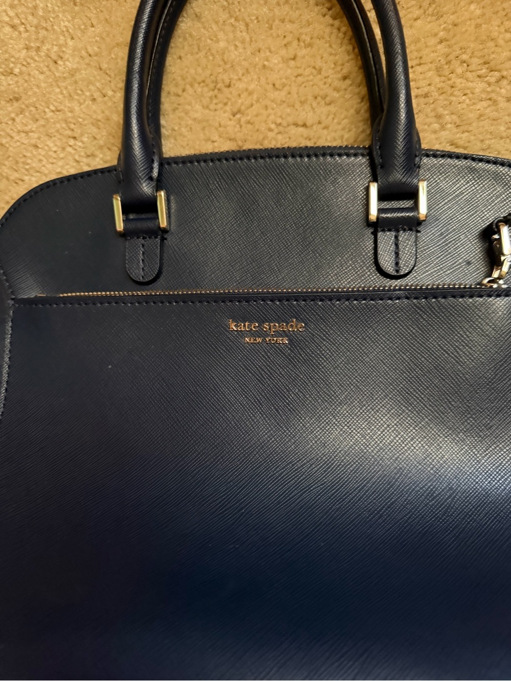 kate spade navy saffiano dome tote with gold hardware
